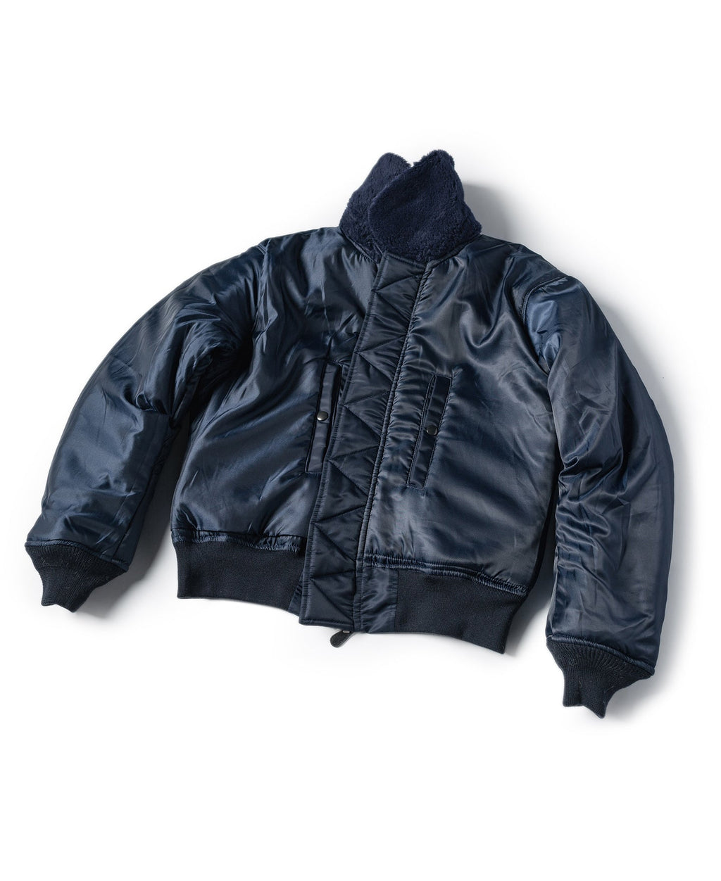 Blouson aviateur militaire vintage bleu marine avec col Sherpa