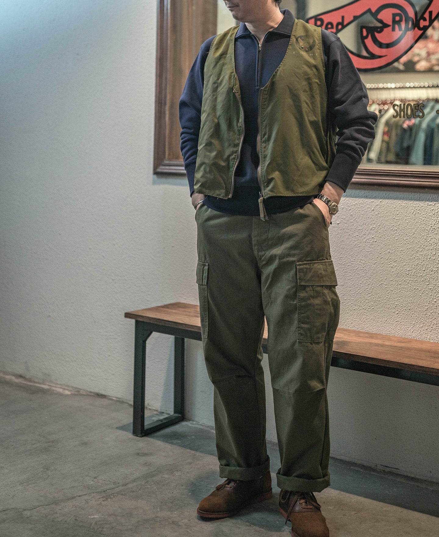 Sweat-shirt polaire demi-zip marine avec col et motif militaire vintage