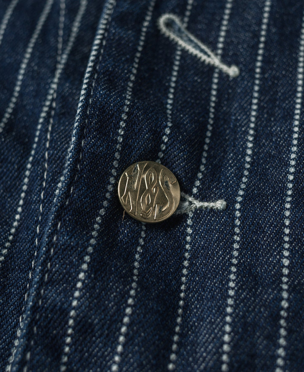 Gilet de travail sans manches à col en V, rayé indigo, avec poches multiples et fermeture boutonnée