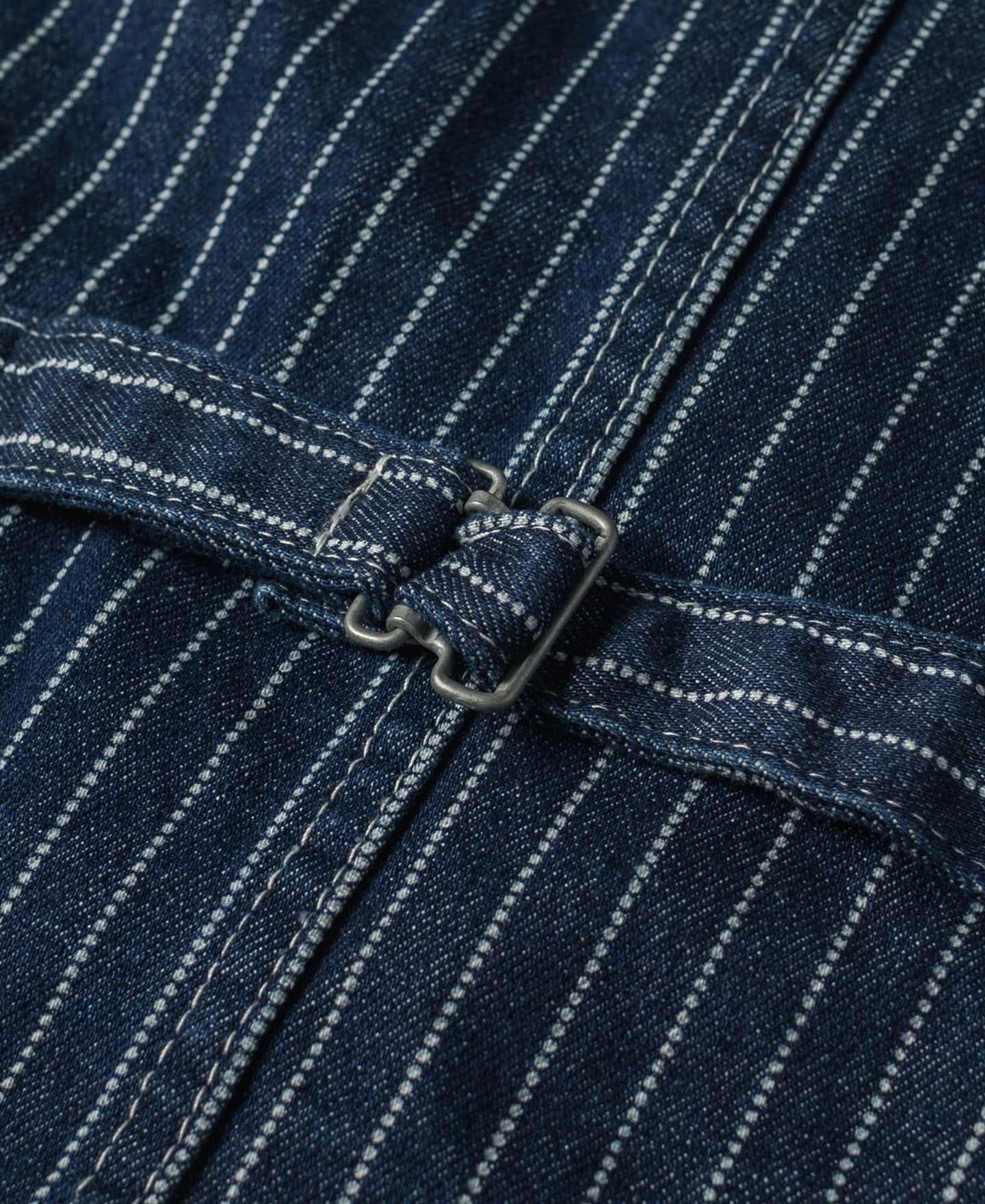 Gilet de travail sans manches à col en V, rayé indigo, avec poches multiples et fermeture boutonnée