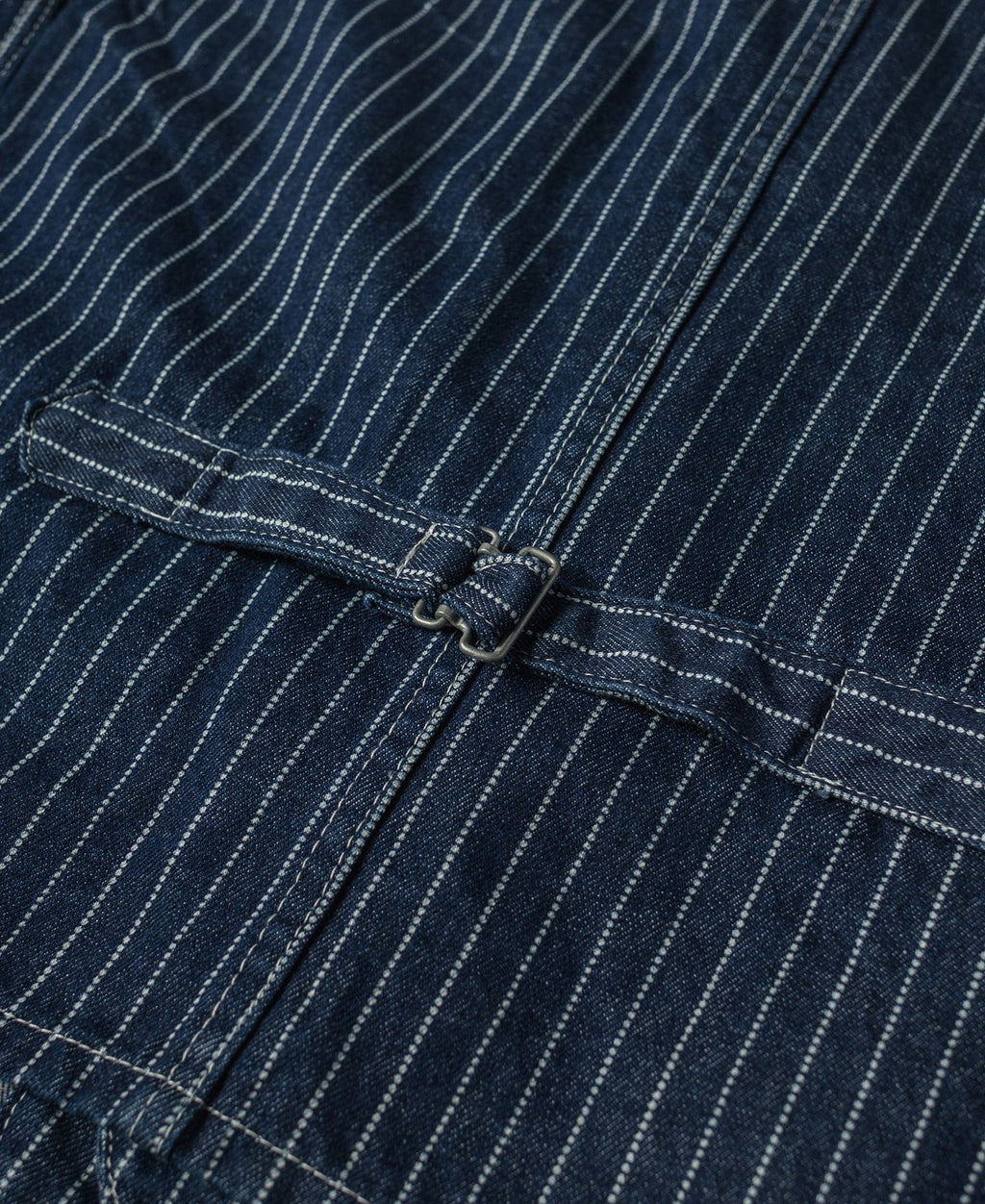 Gilet de travail sans manches à col en V, rayé indigo, avec poches multiples et fermeture boutonnée