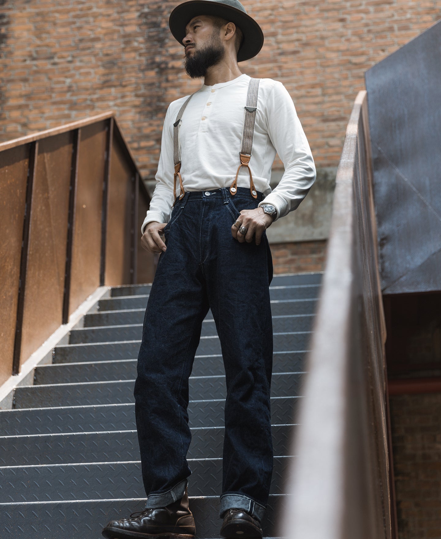 Chemise Henley à manches longues en coton blanc avec patte de boutonnage pour homme