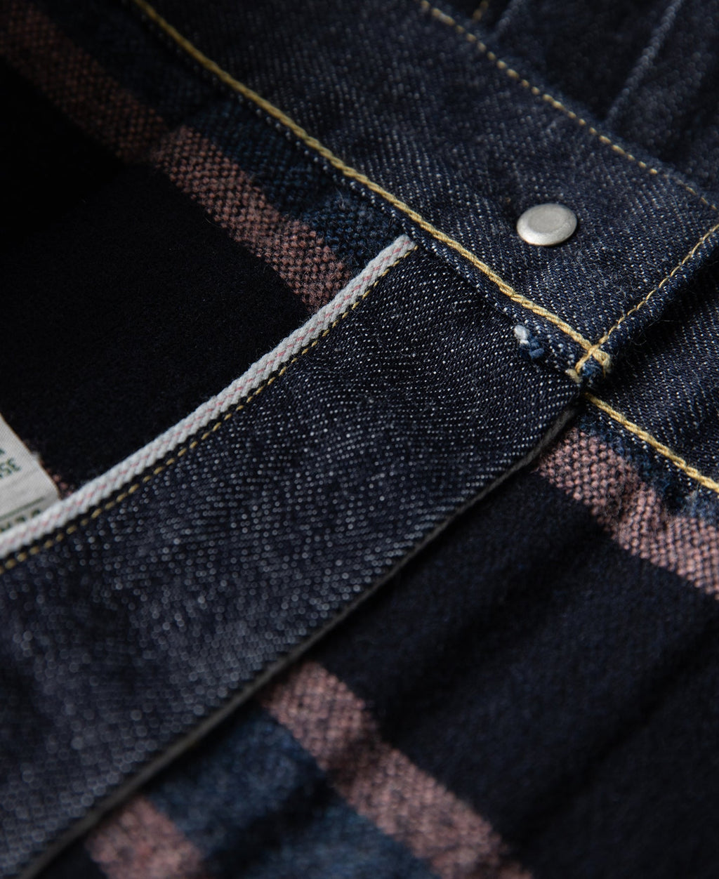 Blouson camionneur en jean doublé de couverture indigo, poche poitrine simple, style vintage