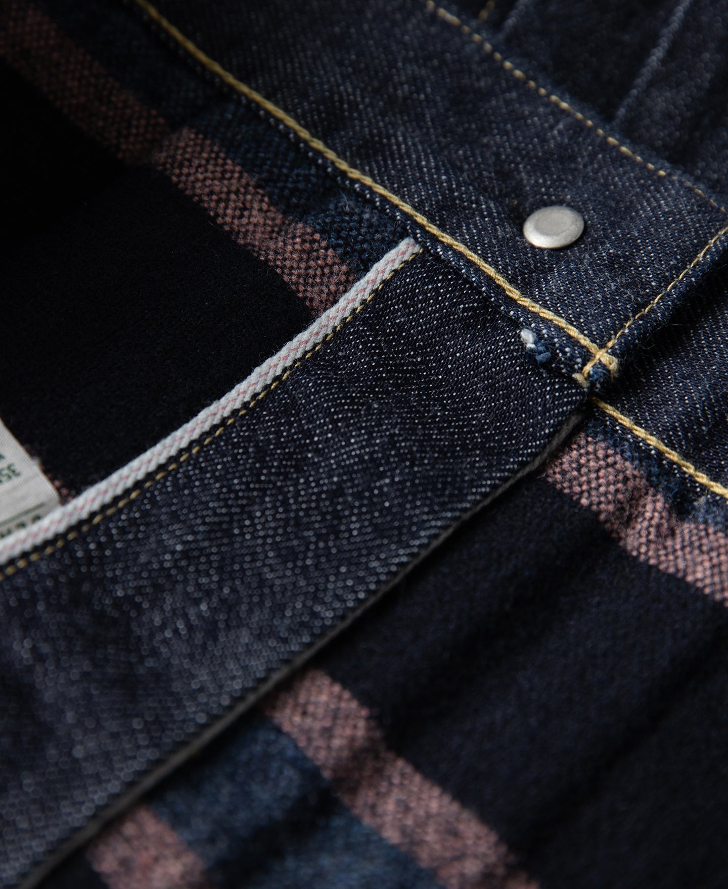 Blouson camionneur en jean doublé de couverture indigo, poche poitrine simple, style vintage