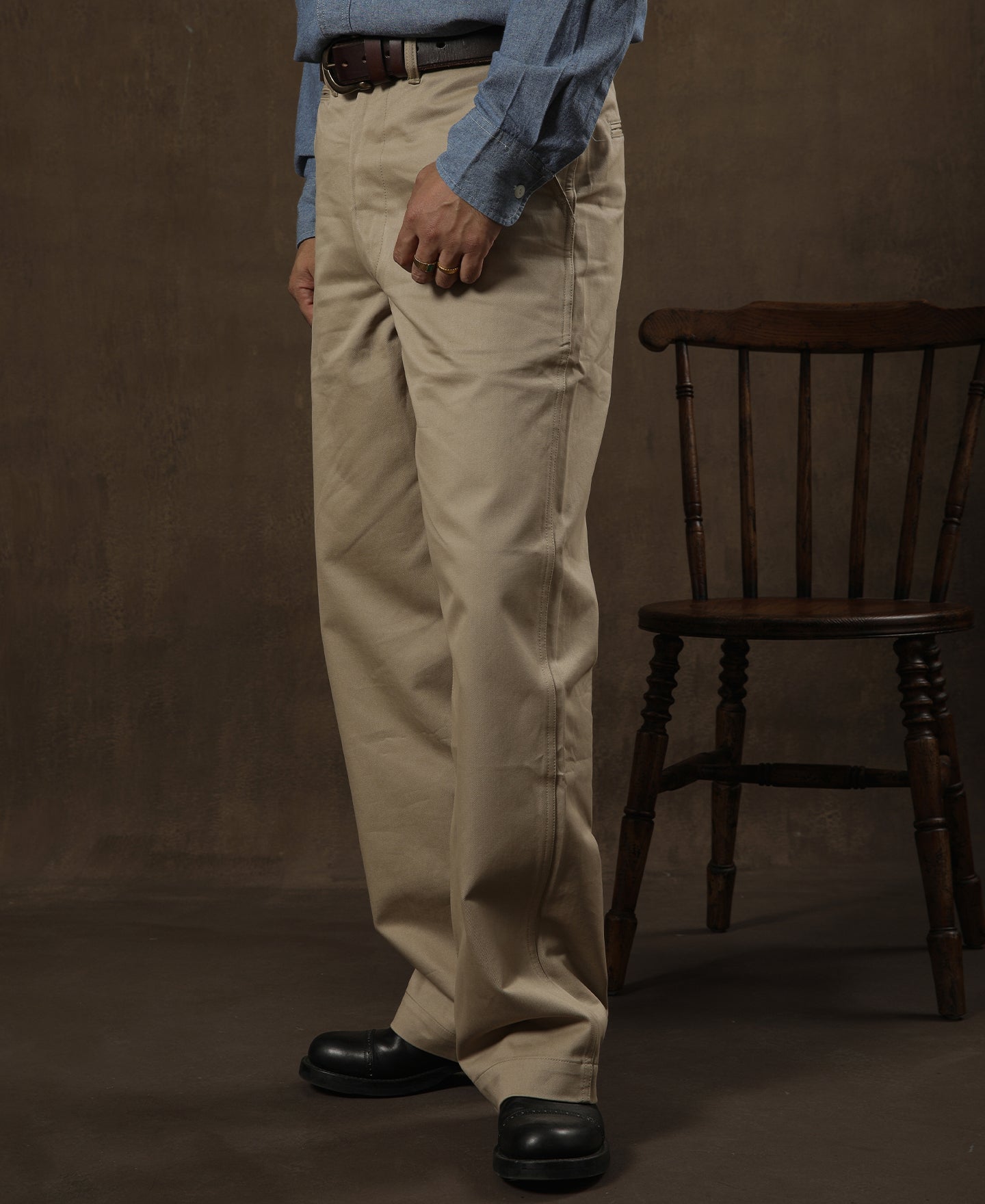 Pantalon Chino Homme Décontracté Coupe Droite Ample Kaki Vintage