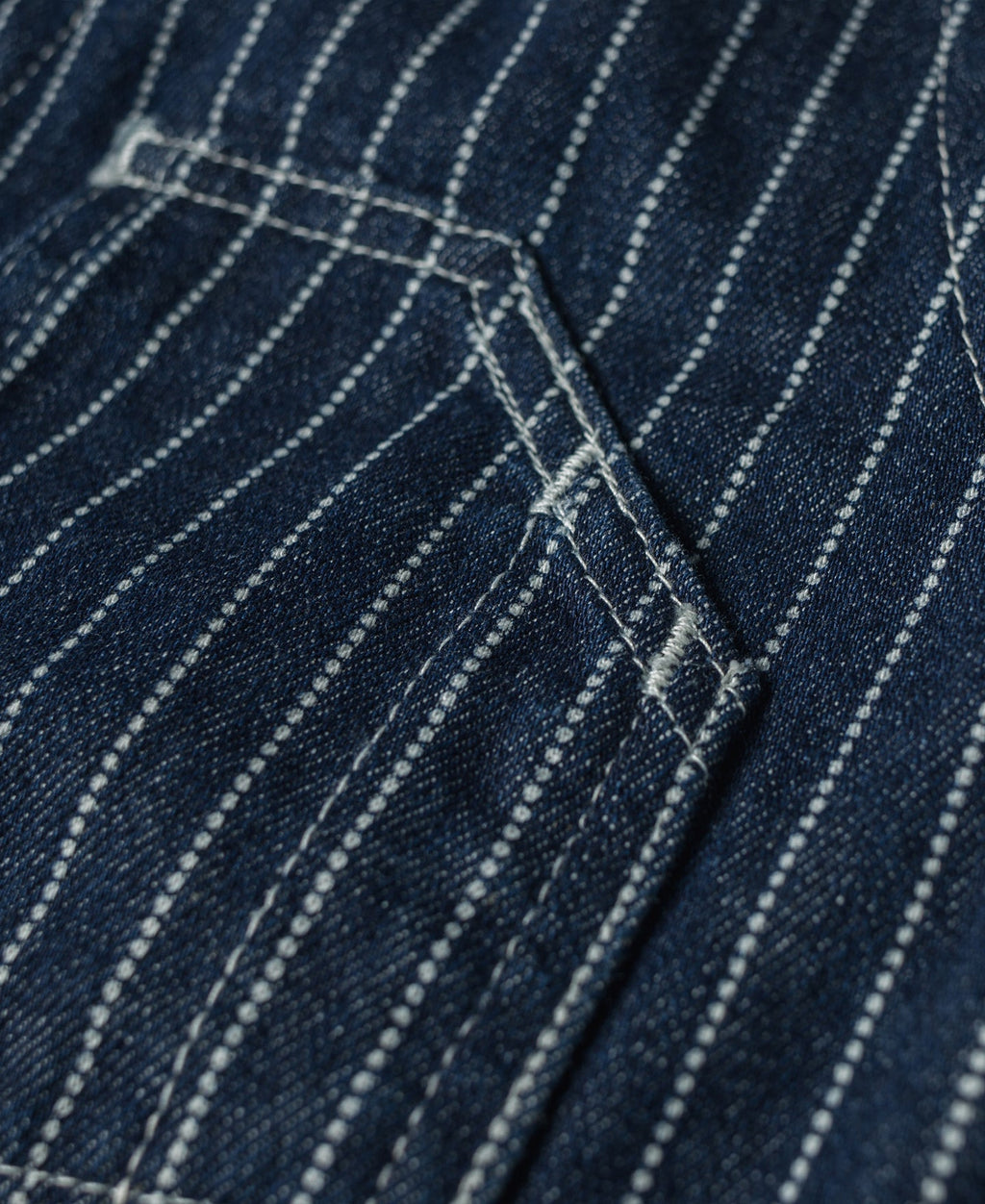 Gilet de travail sans manches à col en V, rayé indigo, avec poches multiples et fermeture boutonnée