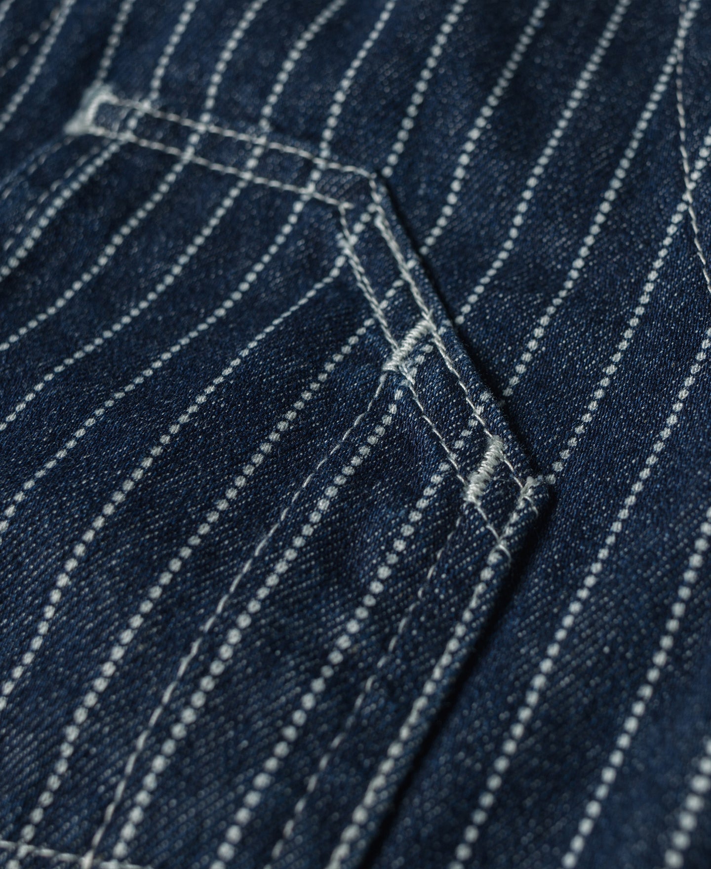 Gilet de travail sans manches à col en V, rayé indigo, avec poches multiples et fermeture boutonnée