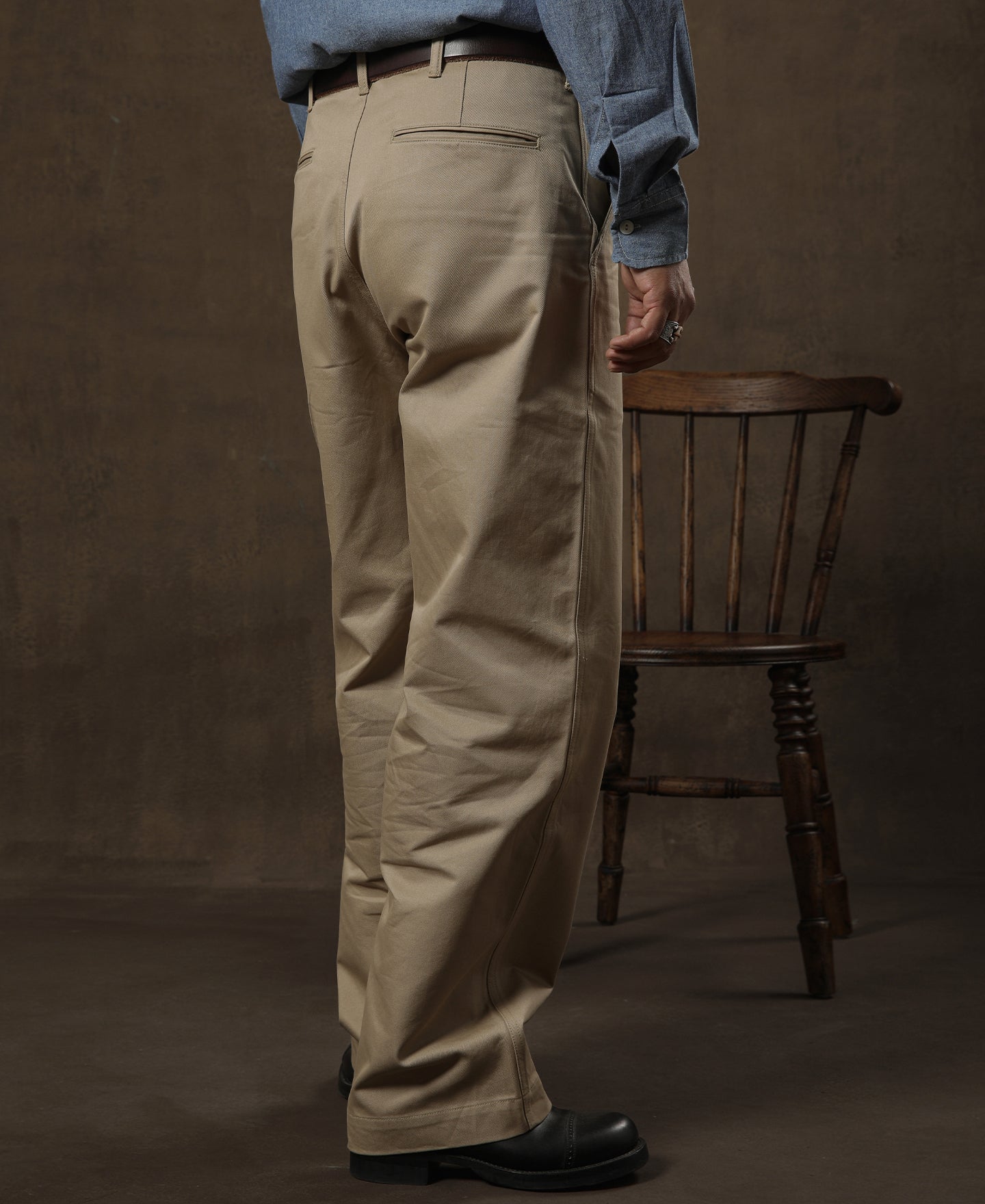 Pantalon Chino Homme Décontracté Coupe Droite Ample Kaki Vintage