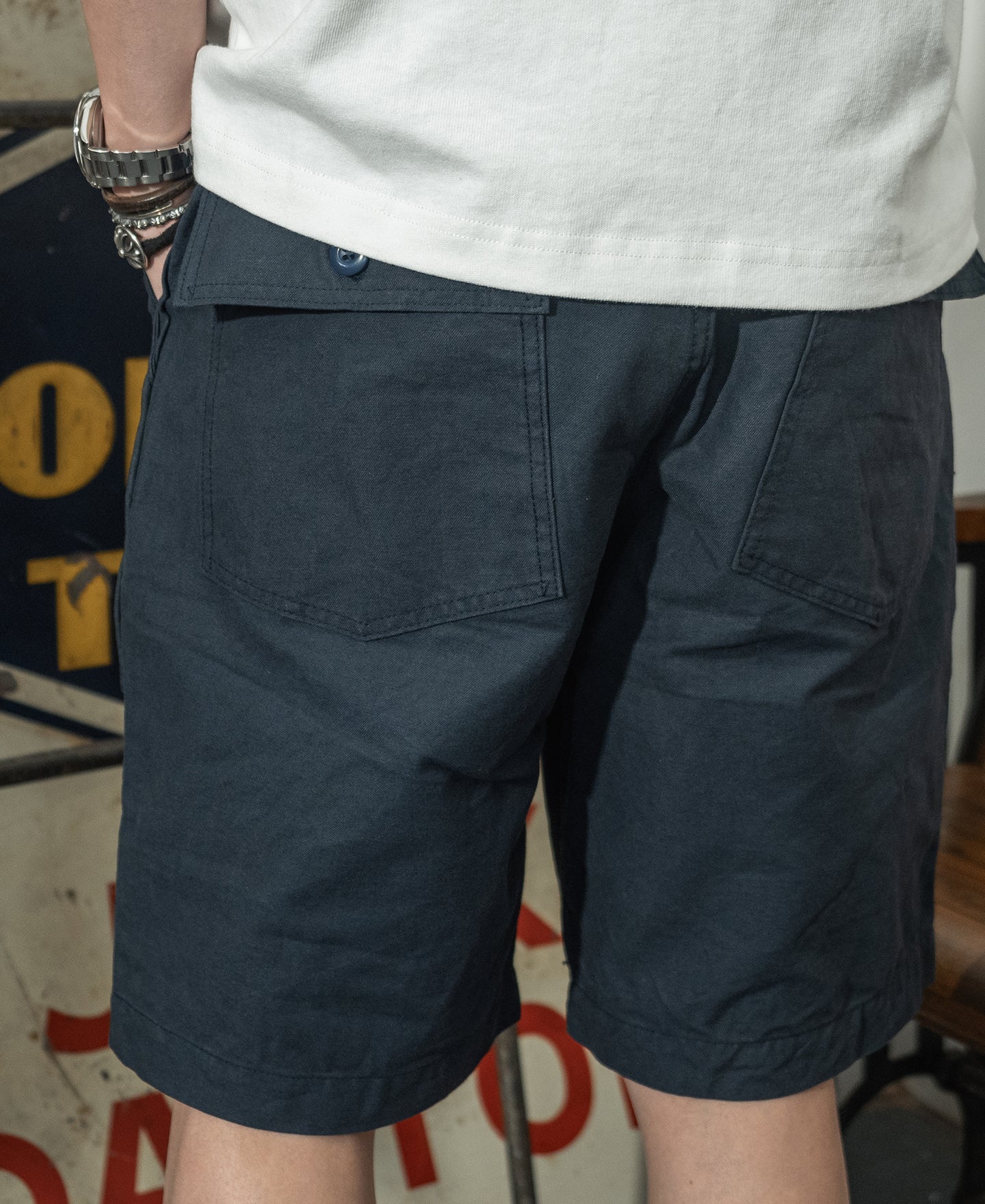 Short utilitaire en coton décontracté coupe relax pour hommes, couleur marine