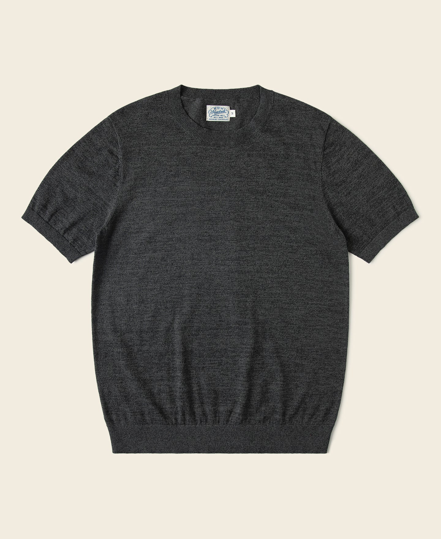 T-shirt ras du cou gris foncé en jersey, coupe ajustée, style vintage
