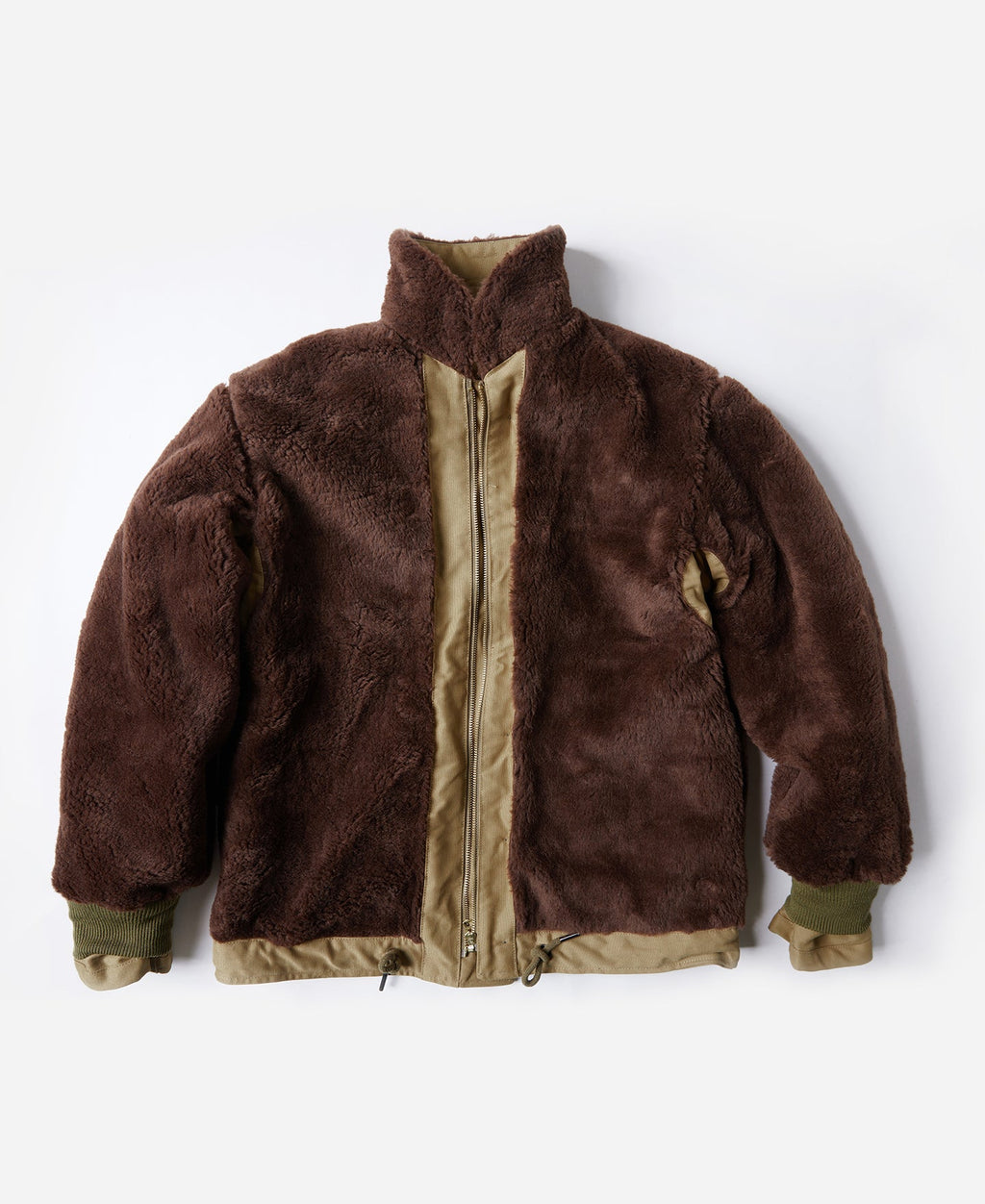 Veste militaire vintage kaki à col sherpa marron et boutonnage frontal pour homme