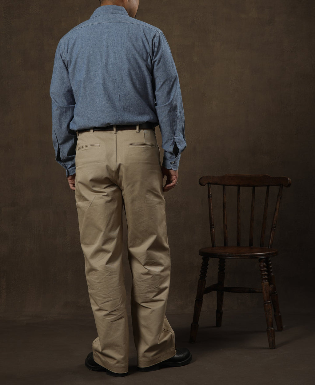 Pantalon Chino Homme Décontracté Coupe Droite Ample Kaki Vintage