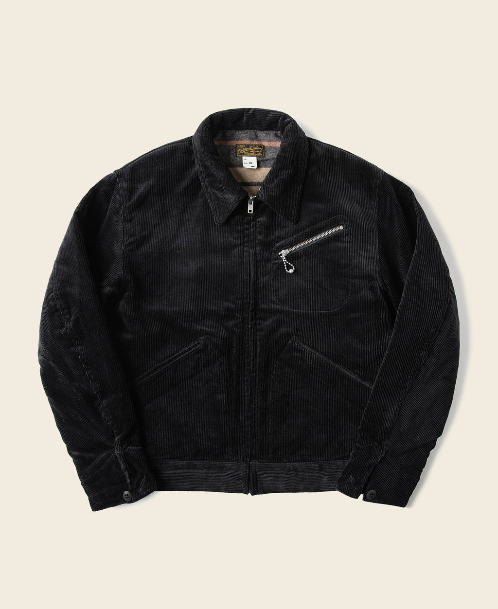 Blouson bombardier zippé en velours côtelé épais noir pour homme, texture côtelée