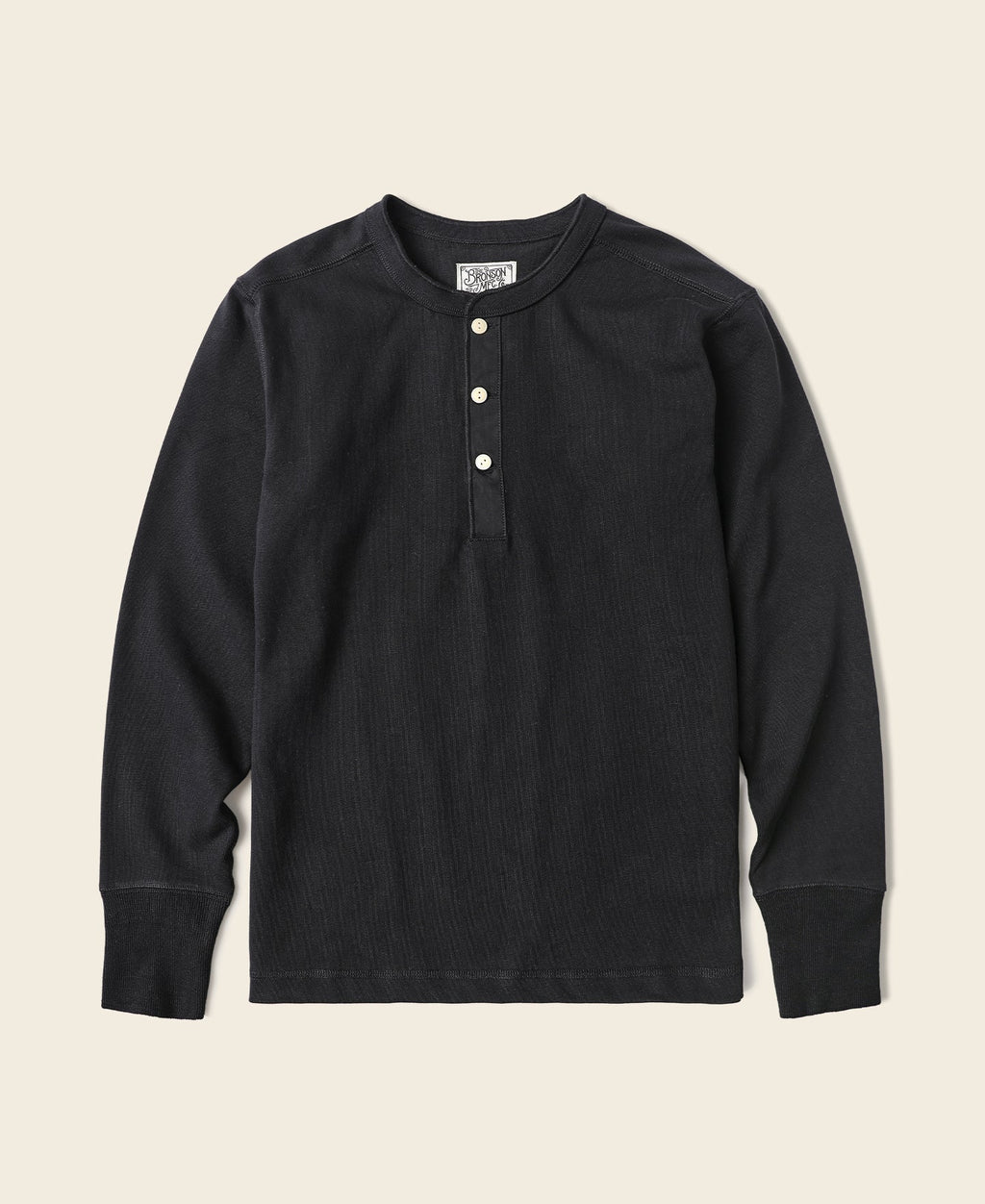 T-shirt Henley homme noir à manches longues coupe ajustée en coton