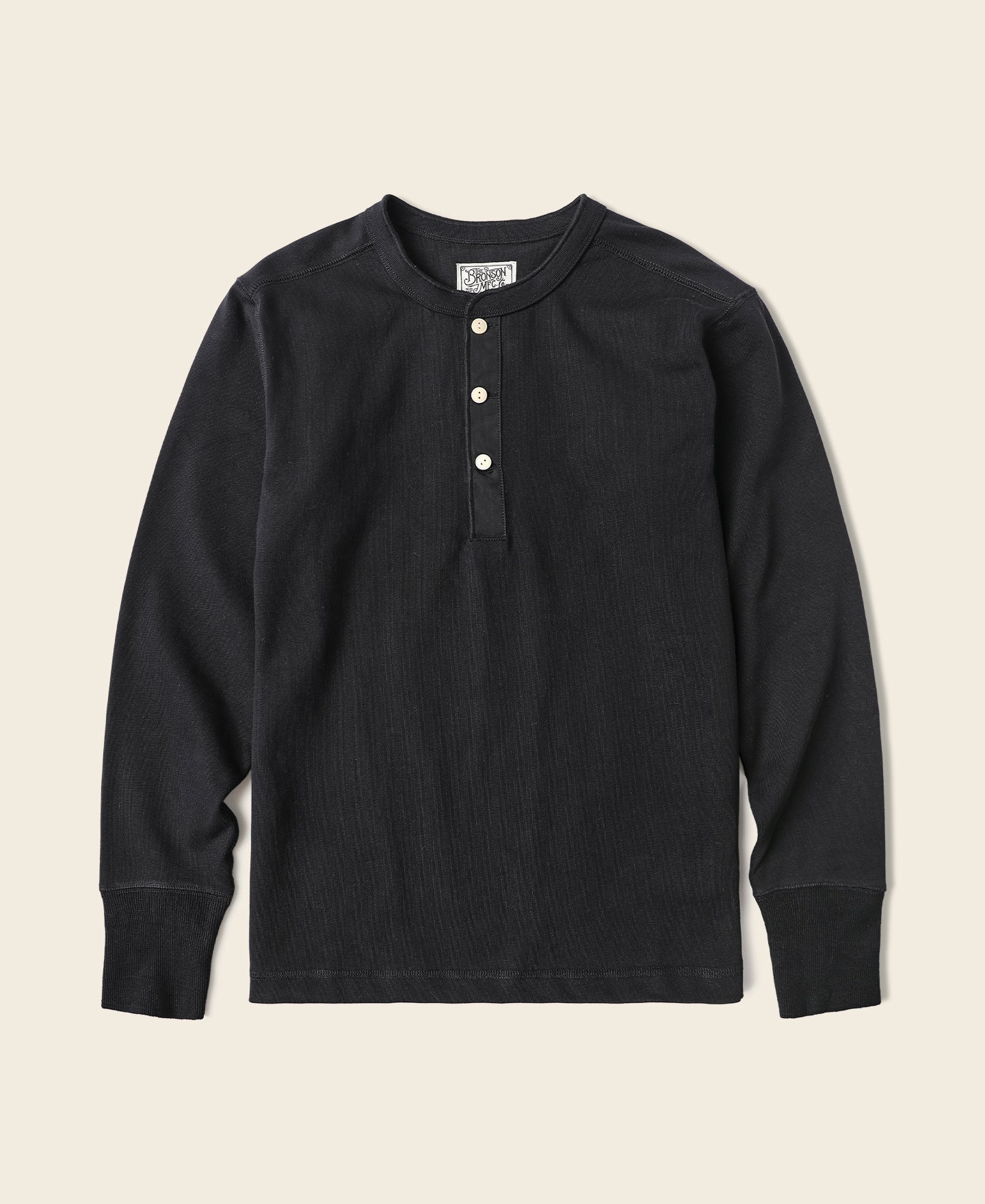 T-shirt Henley homme noir à manches longues coupe ajustée en coton