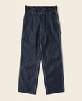 Jean toile indigo coupe large style peintre avec surpiqûres contrastantes