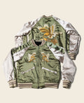 Blouson aviateur réversible satin vert blanc broderie aigle fermeture éclair