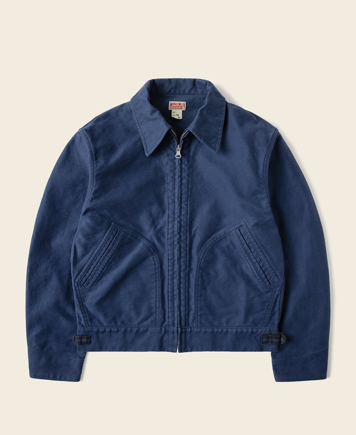 Veste de travail vintage zippée en moleskine bleue avec col à revers