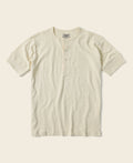 T-shirt Henley à manches courtes en coton flammé blanc cassé avec patte de boutonnage