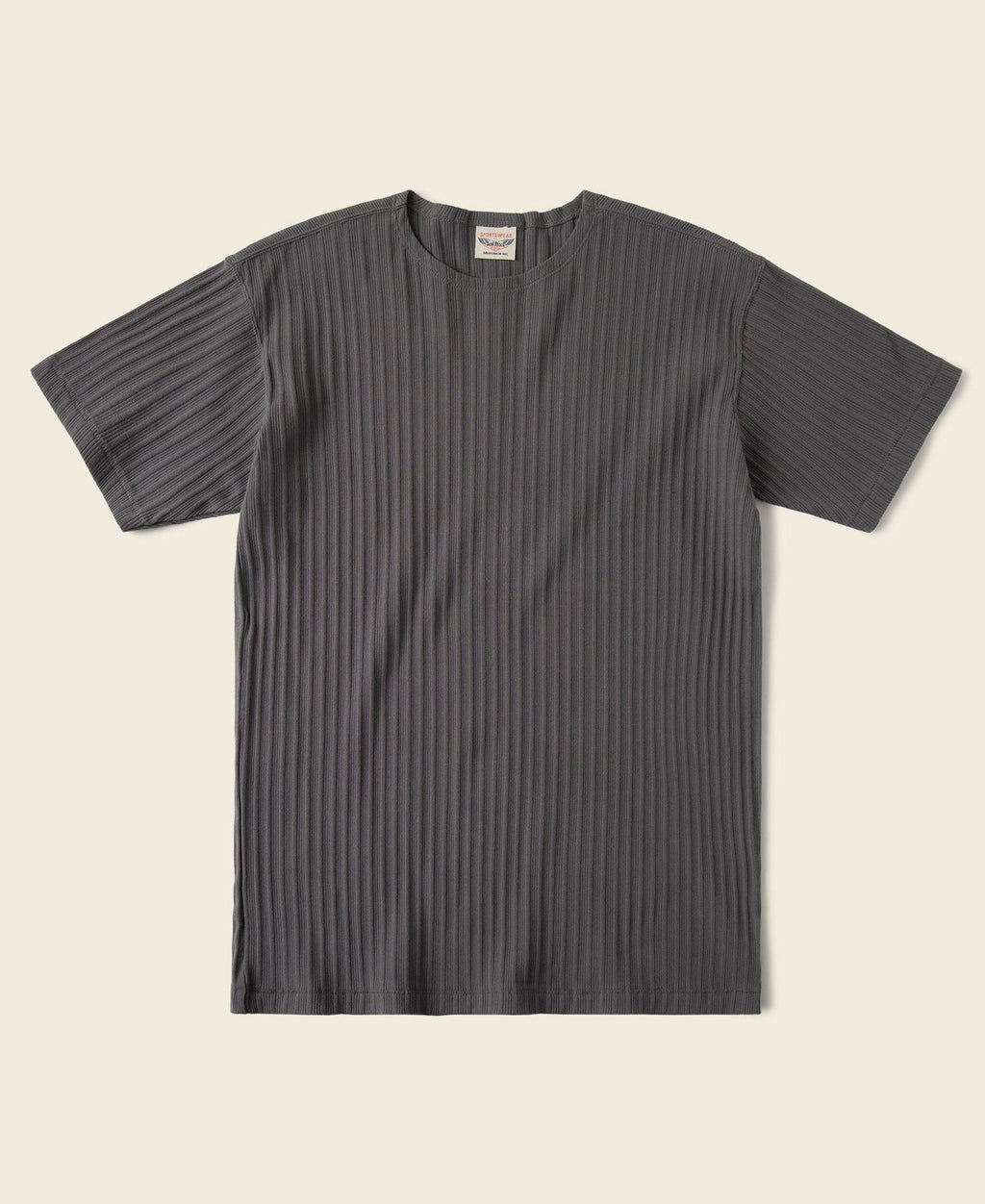 T-shirt ras du cou gris foncé côtelé en coton élasthanne à manches courtes