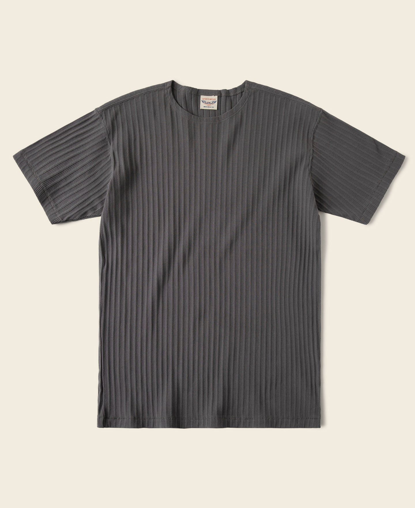 T-shirt ras du cou gris foncé côtelé en coton élasthanne à manches courtes