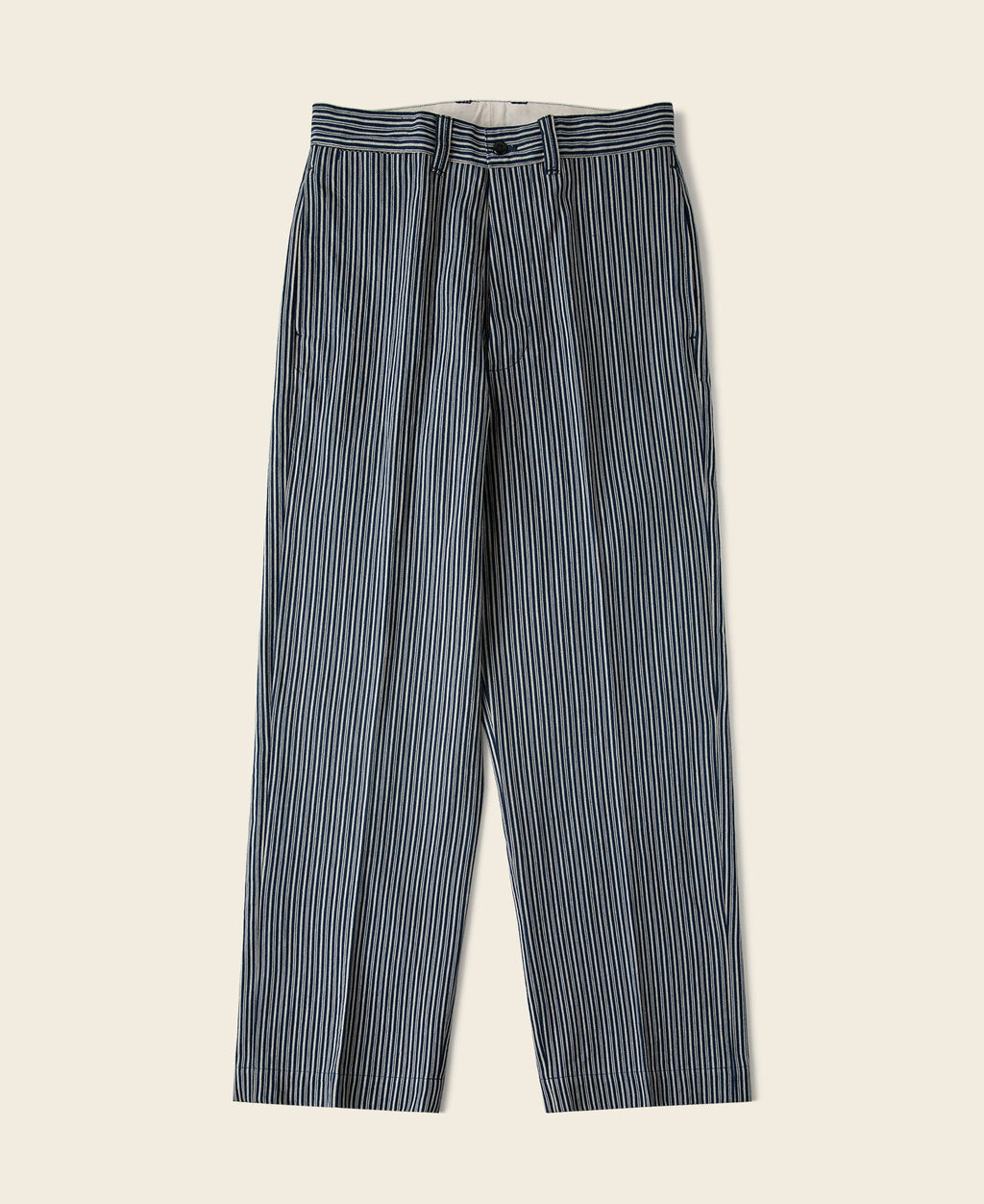 Pantalon de travail droit en coton rayé marine et blanc pour homme