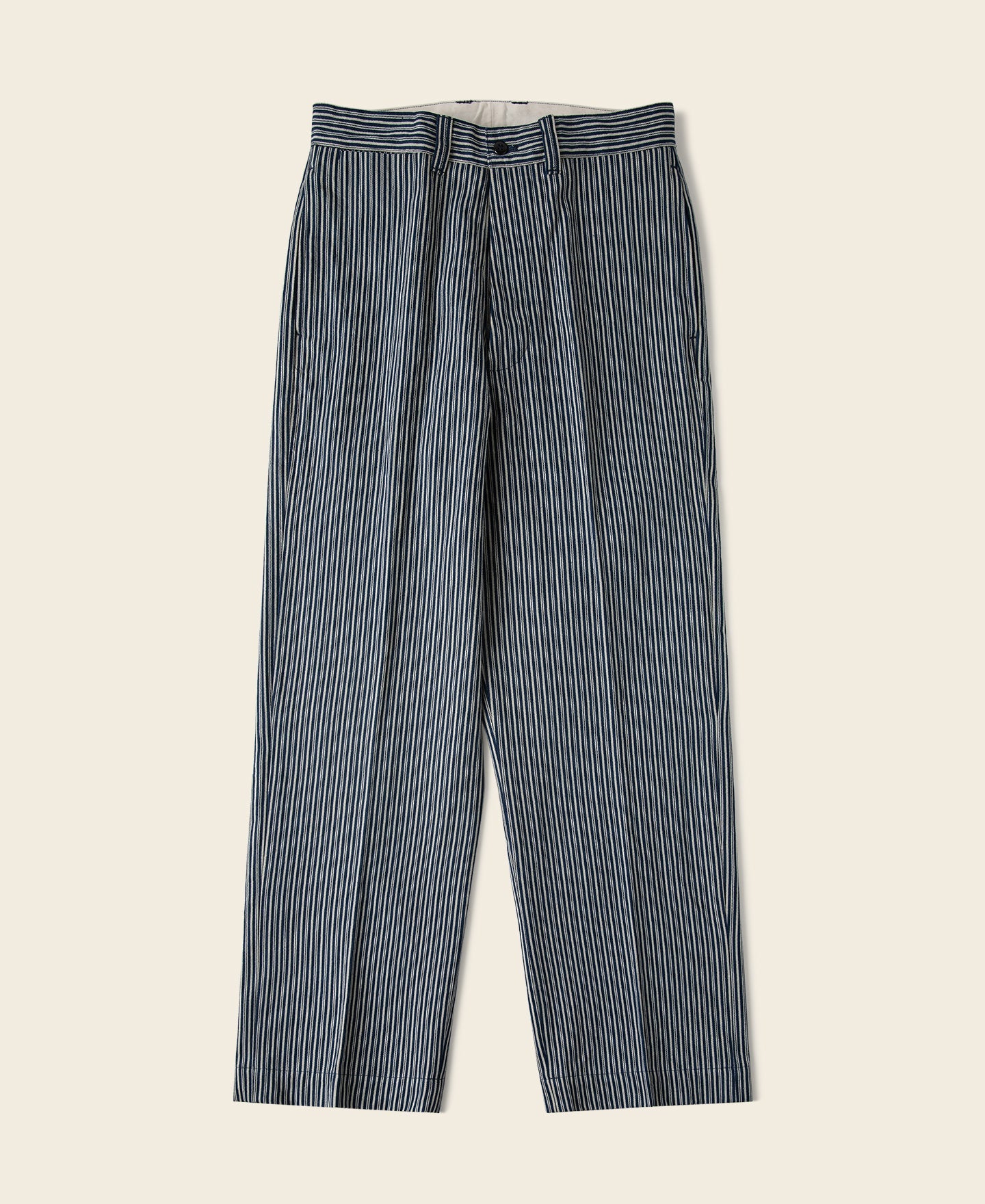 Pantalon de travail droit en coton rayé marine et blanc pour homme