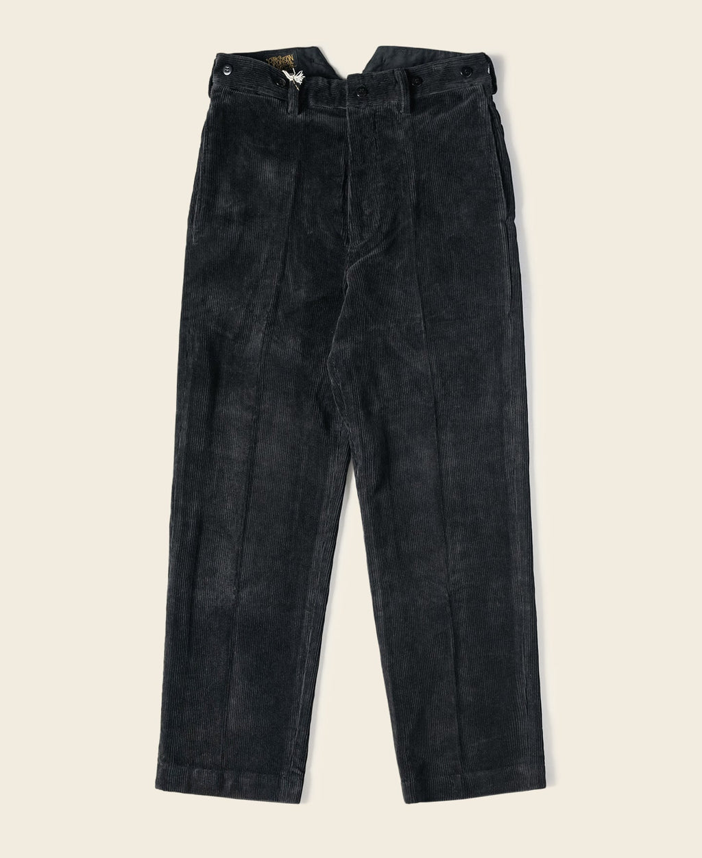 Pantalon de travail en velours côtelé noir résistant, taille haute, coupe droite
