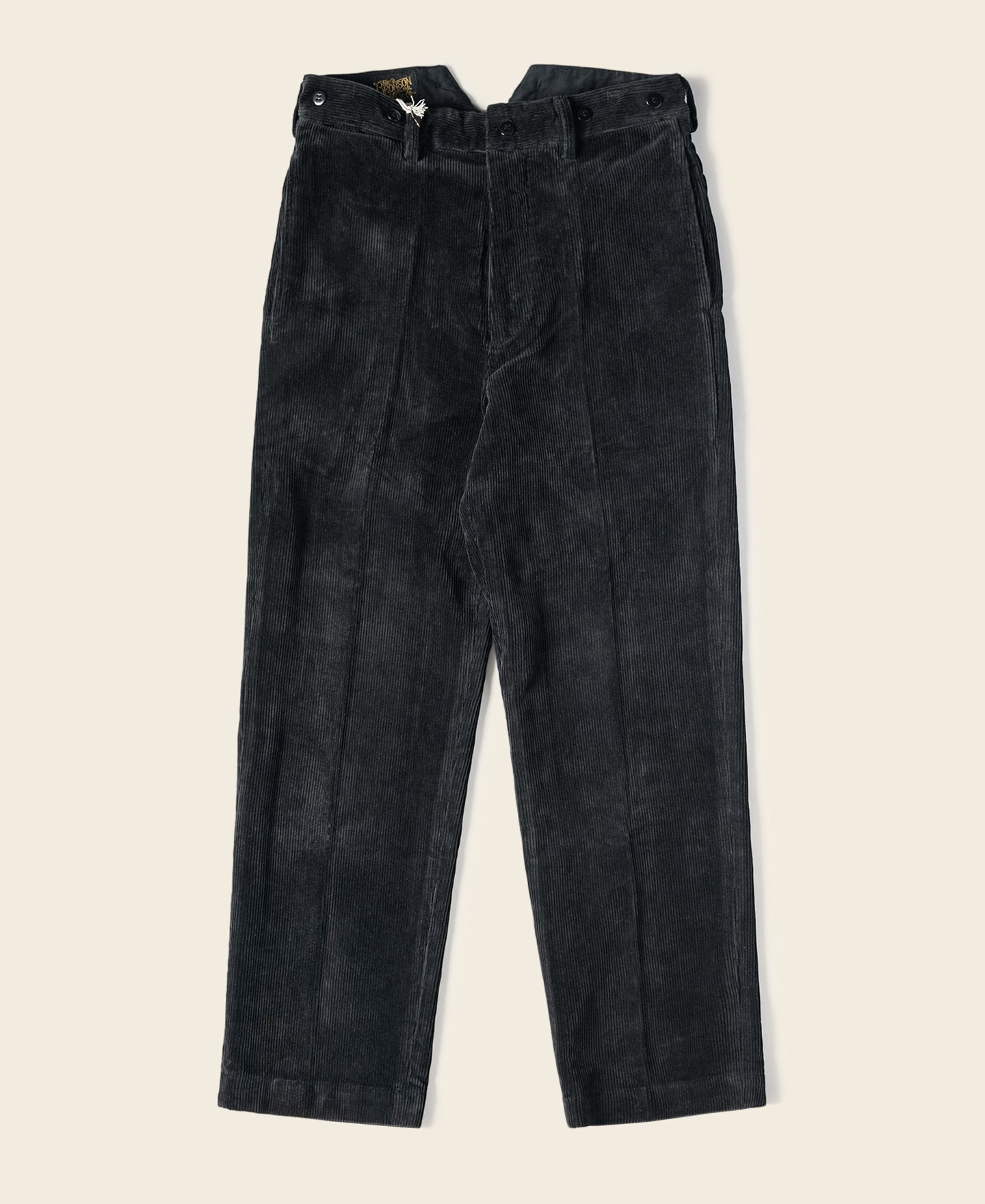 Pantalon de travail en velours côtelé noir résistant, taille haute, coupe droite