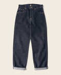 Jean large en denim selvedge indigo coupe décontractée avec revers