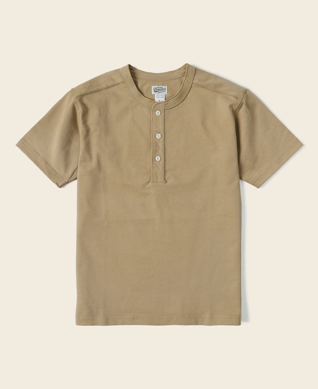T-shirt Henley en coton épais à manches courtes Kaki Patte de boutonnage Coupe décontractée
