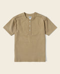 T-shirt Henley en coton épais à manches courtes Kaki Patte de boutonnage Coupe décontractée