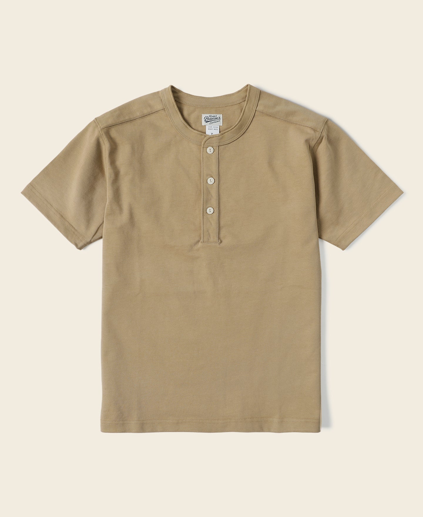 T-shirt Henley en coton épais à manches courtes Kaki Patte de boutonnage Coupe décontractée