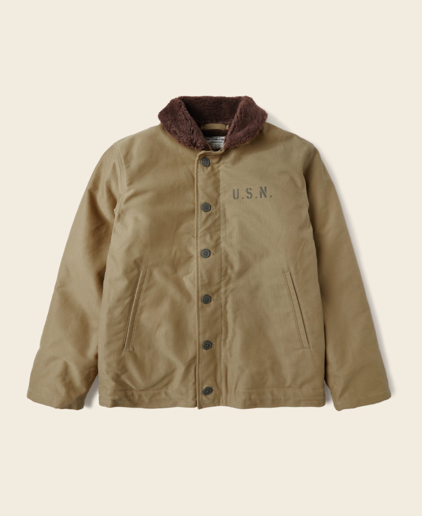 Veste militaire vintage kaki à col sherpa marron et boutonnage frontal pour homme