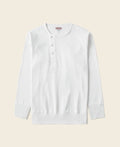 T-shirt Henley manches longues en coton épais Patte de boutonnage Coupe ajustée Blanc