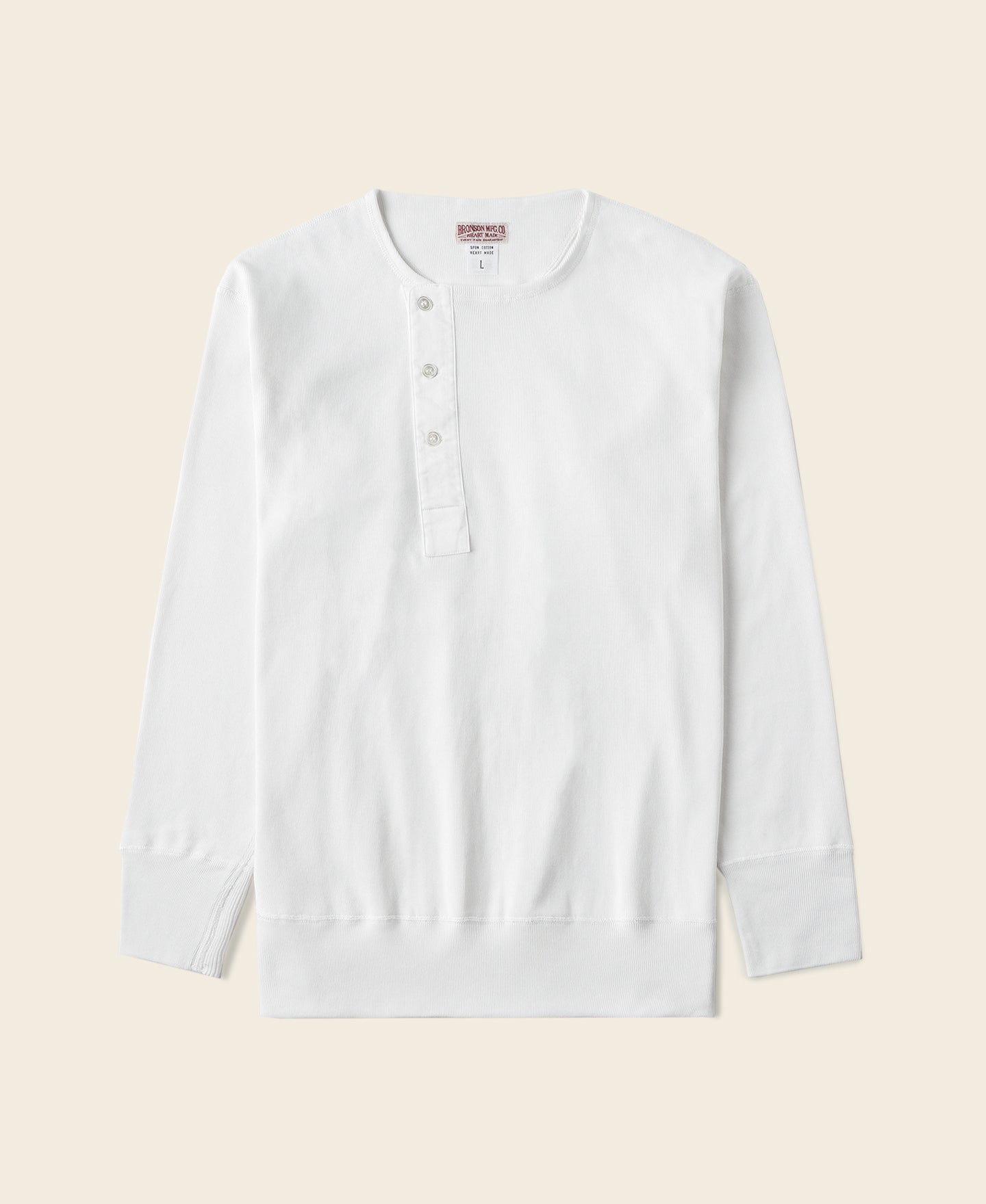 T-shirt Henley manches longues en coton épais Patte de boutonnage Coupe ajustée Blanc