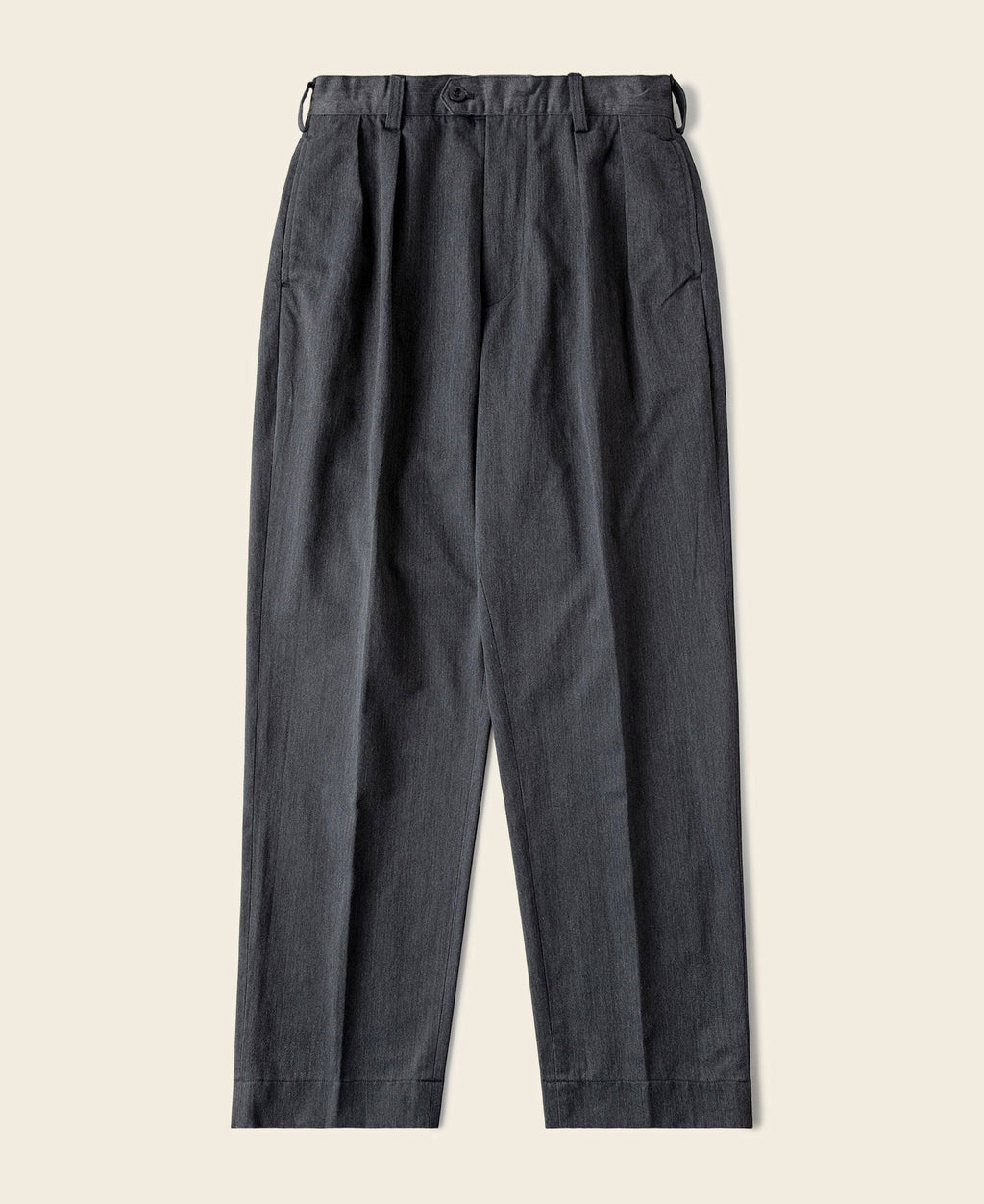 Pantalon chino gris foncé à double pli, taille haute, coupe fuselée vintage