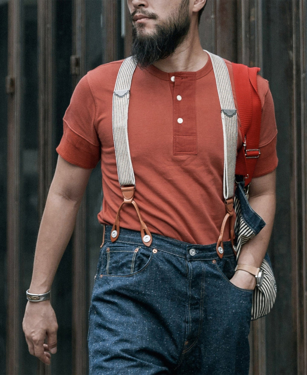 T-shirt Henley homme à manches courtes, coupe slim, en coton rouge brique