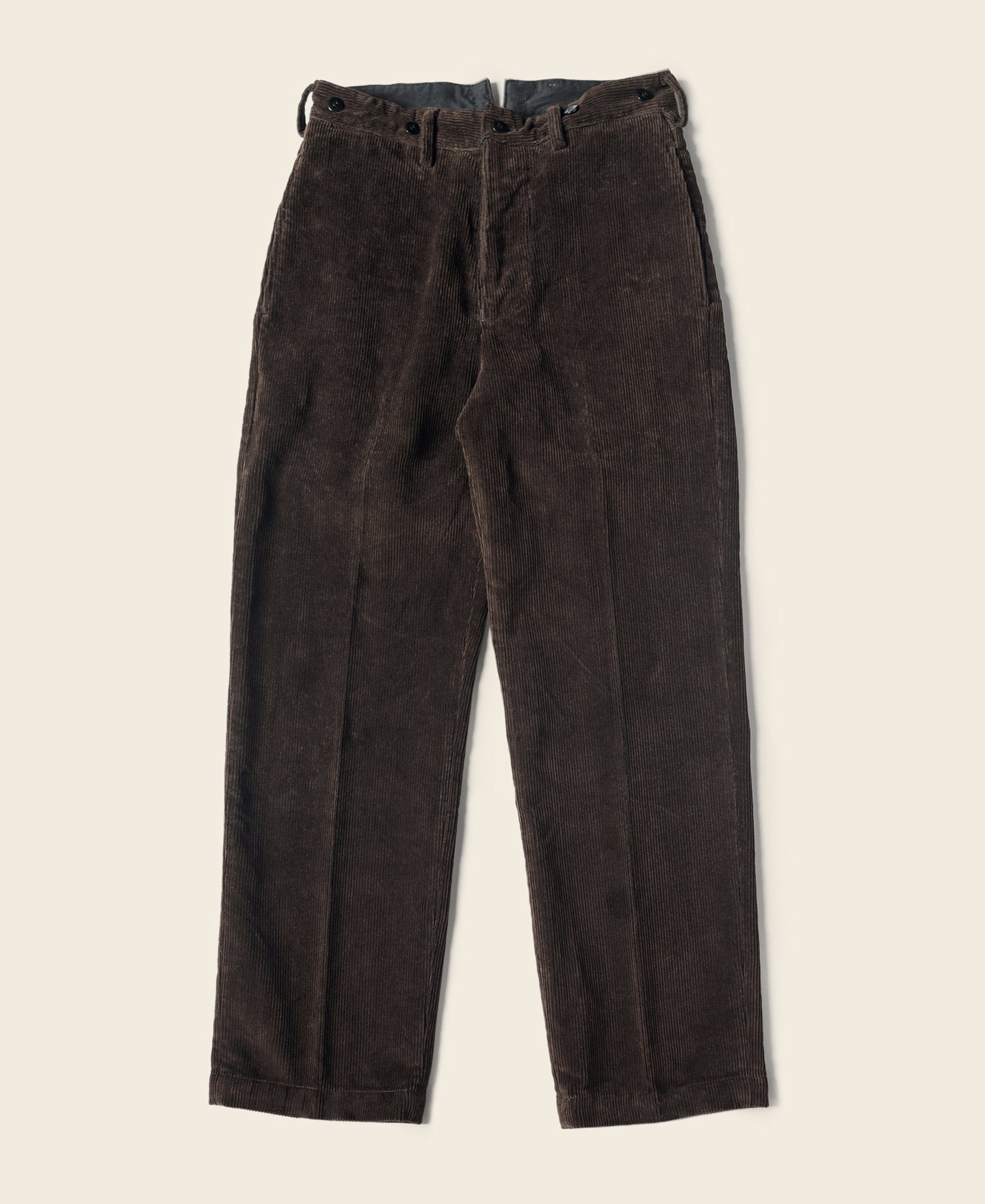 Pantalon de travail taille haute en velours côtelé marron, coupe droite, style vintage