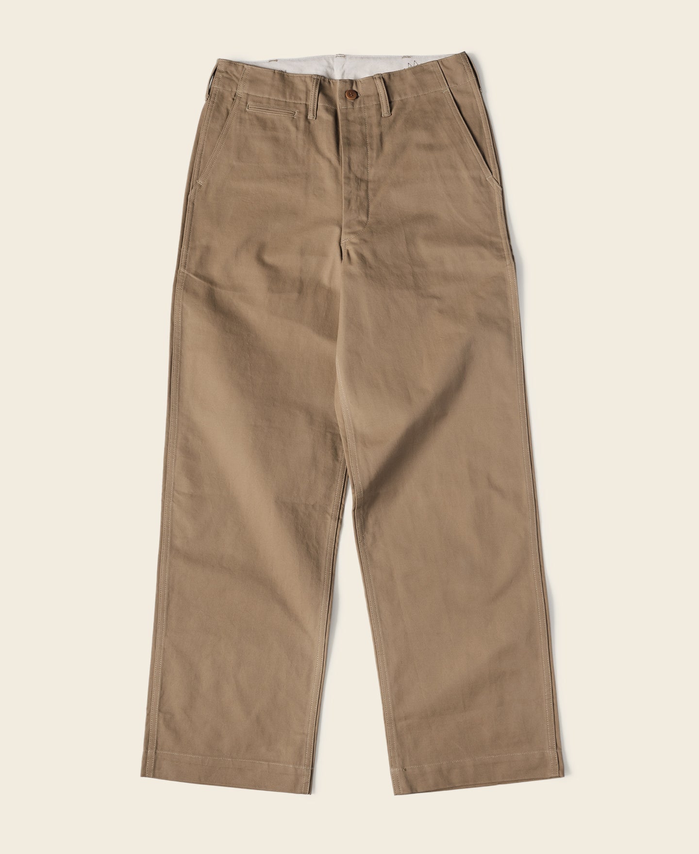 Pantalon Chino Kaki Militaire Vintage Taille Haute Coupe Droite