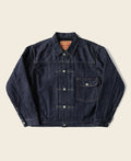Blouson camionneur en jean doublé de couverture indigo, poche poitrine simple, style vintage