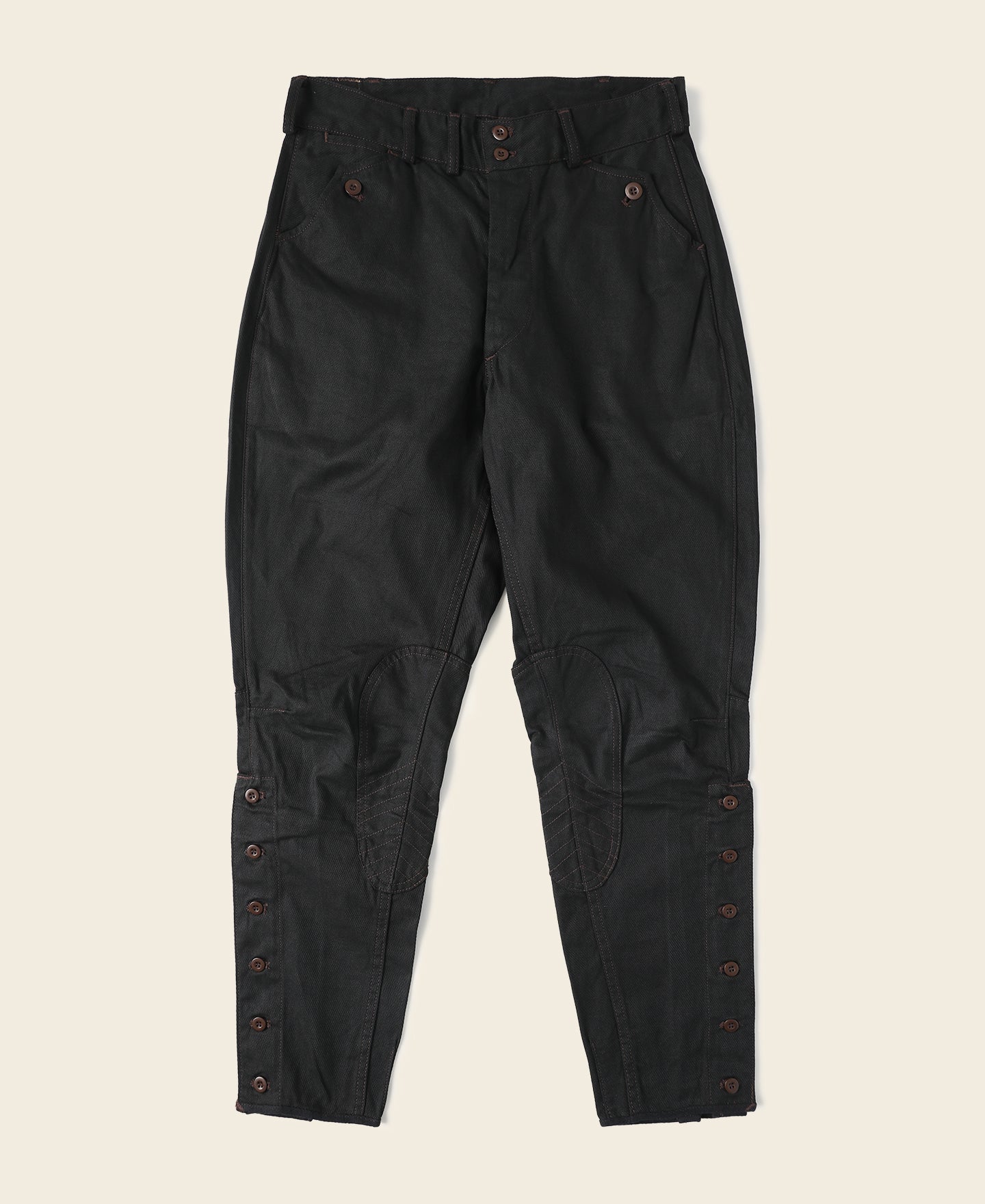Culotte d'équitation noire vintage Taille haute Bouton aux poignets Pantalon fuselé