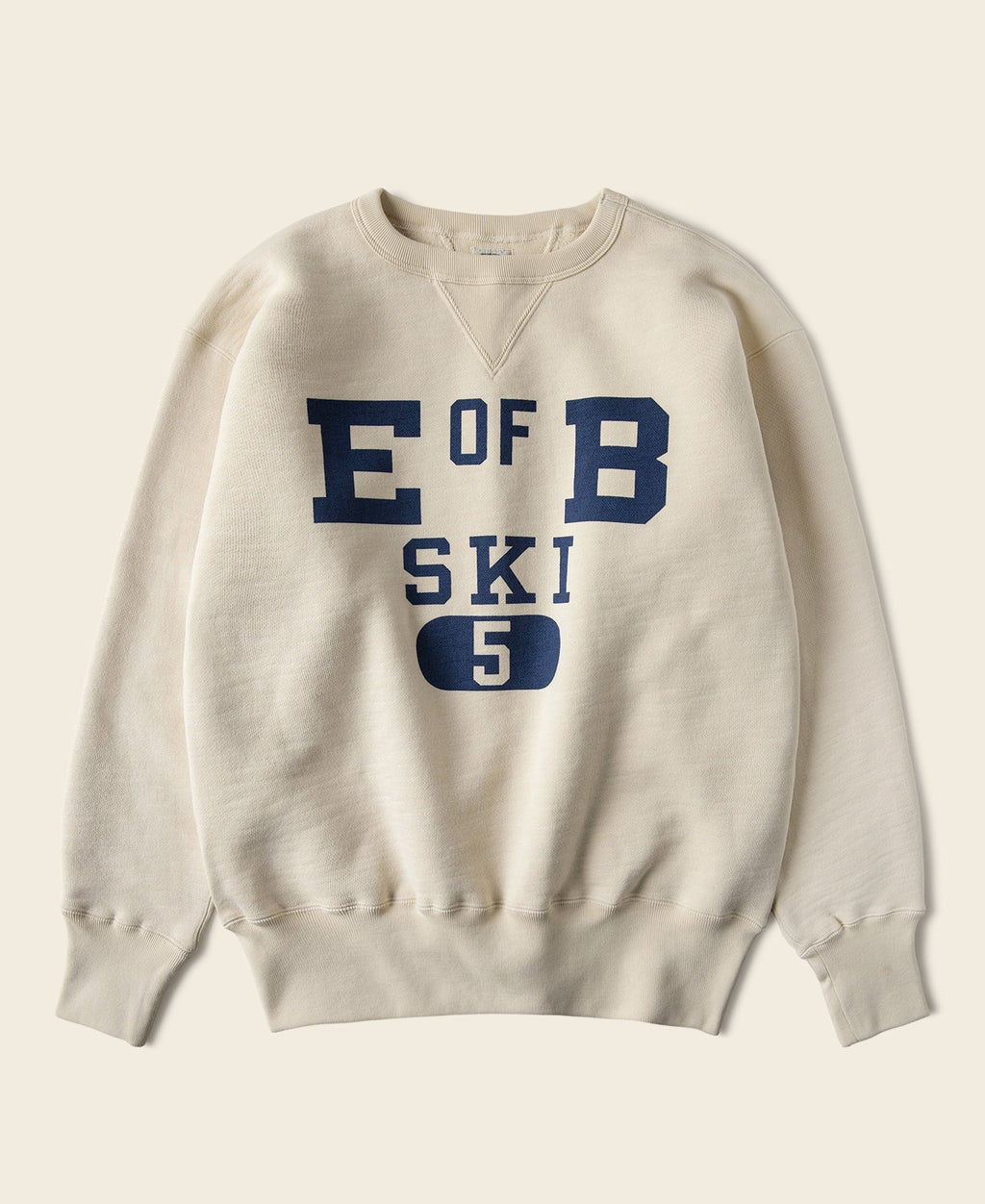 Sweat-shirt ras du cou épais de ski vintage graphique abricot avec empiècement en V