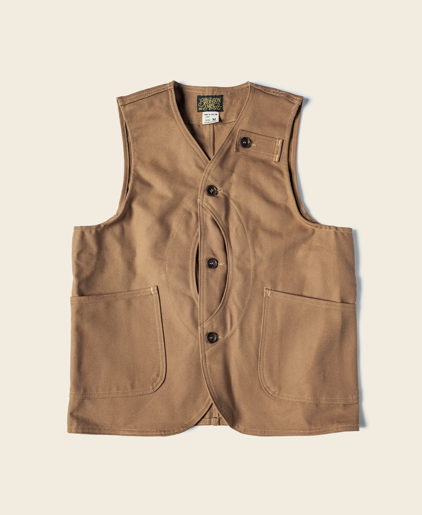 Gilet de chasse kaki épais en toile avec poches à gibier et fermeture boutonnée