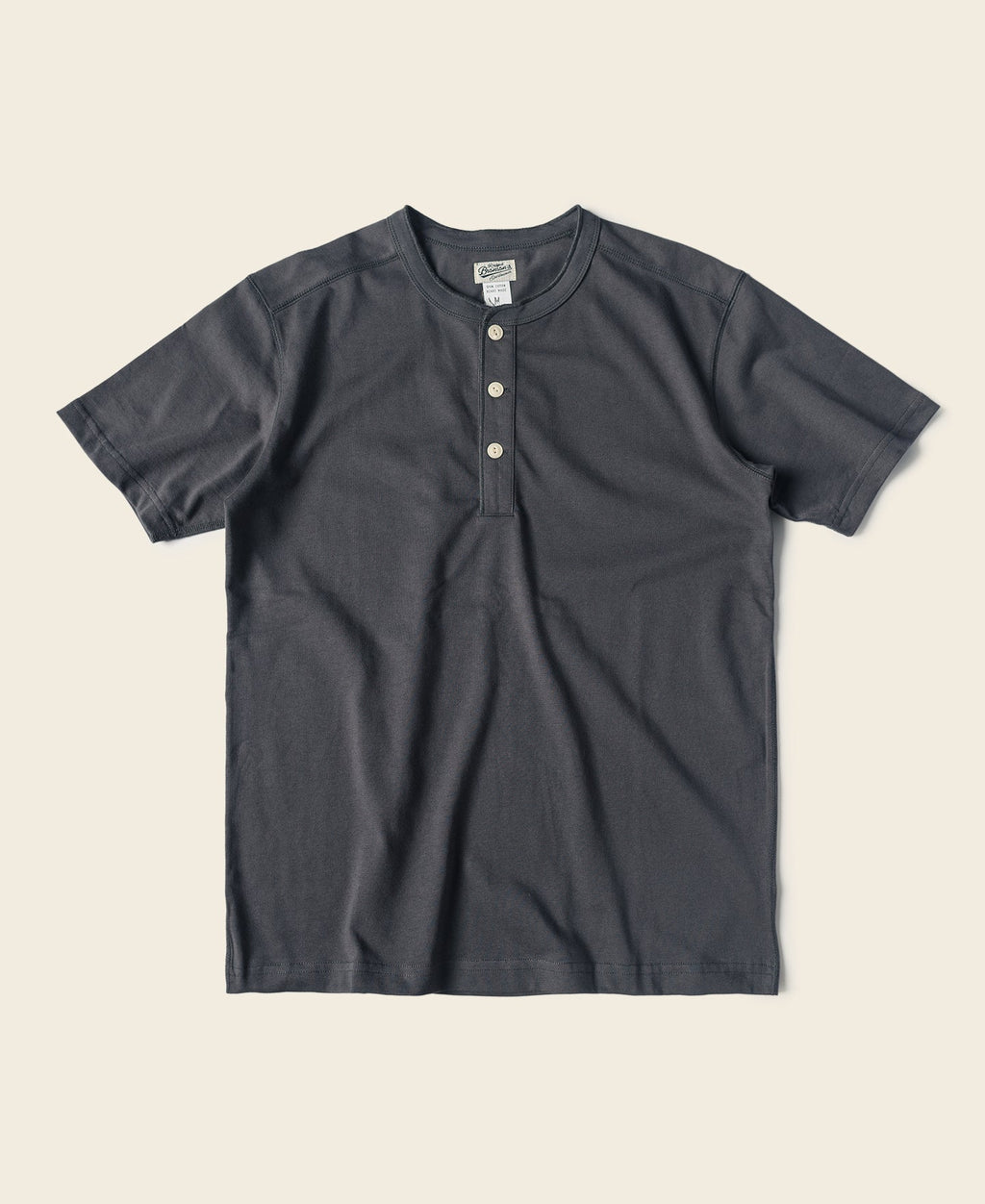 T-shirt Henley à manches courtes en coton épais, patte de boutonnage, gris foncé