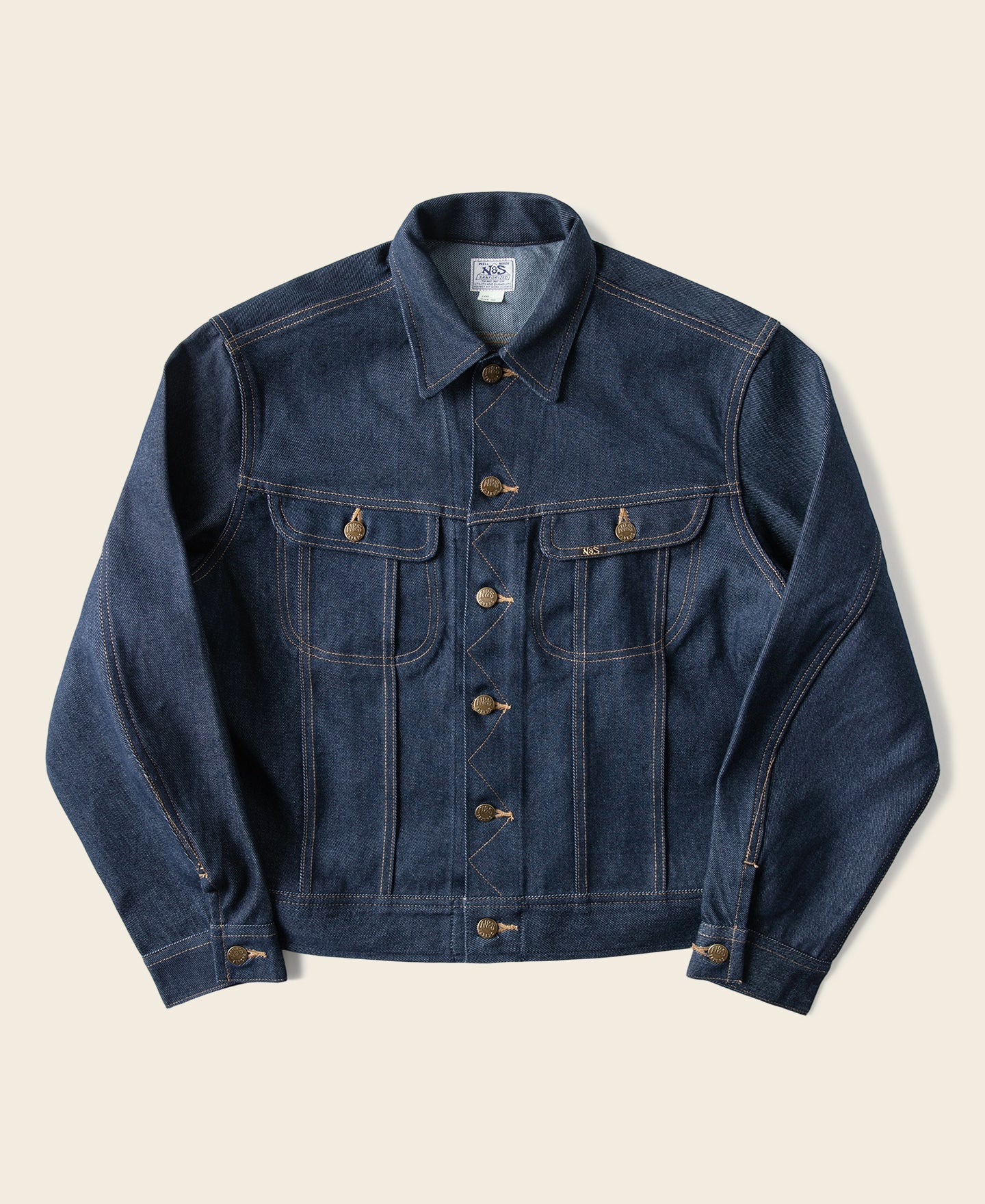 Veste de camionneur en jean sanforisé Indigo avec boutons en laiton style vintage pour homme