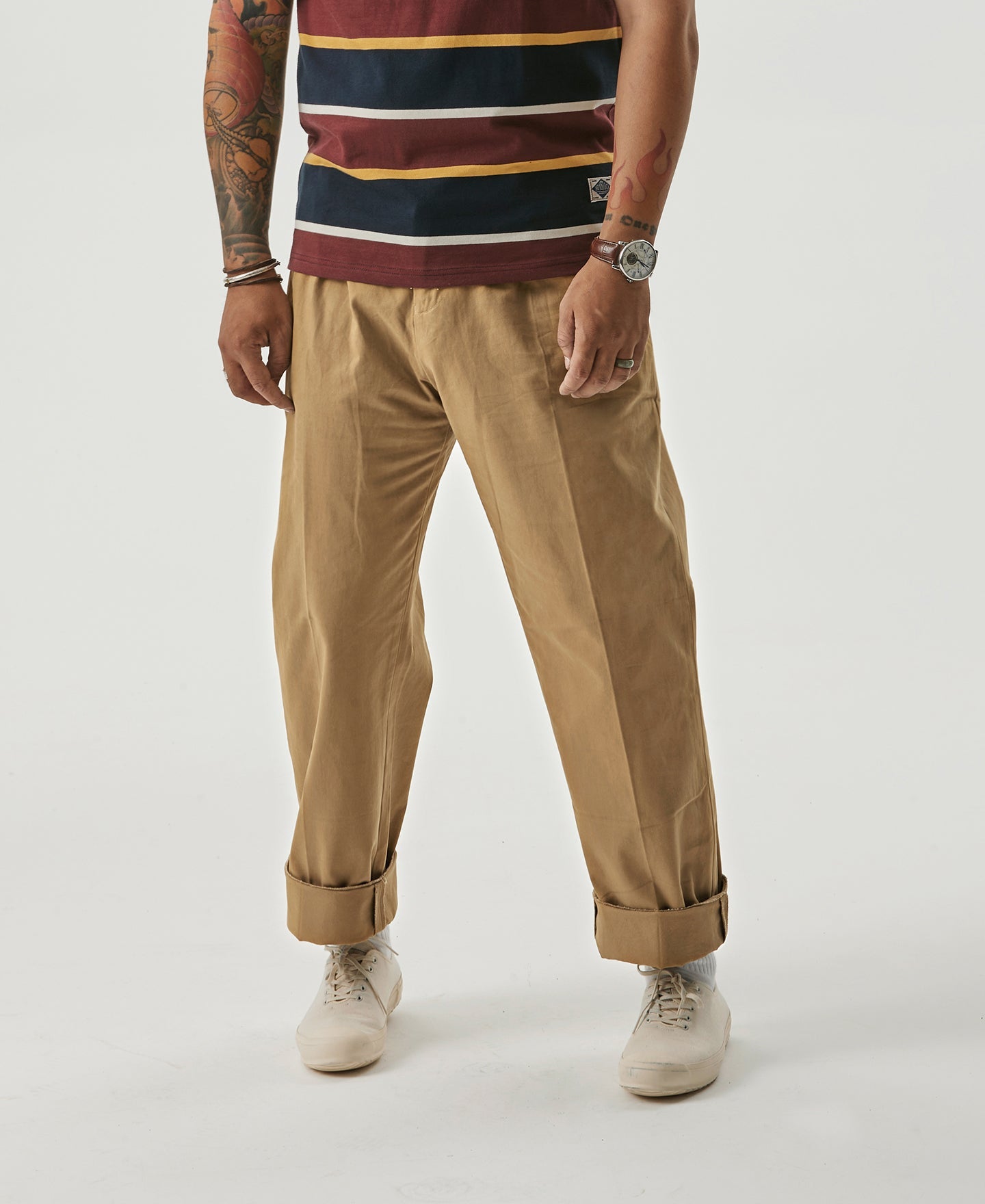 Pantalon Chino Homme Double Plis Coupe Large Style Vintage Jaune