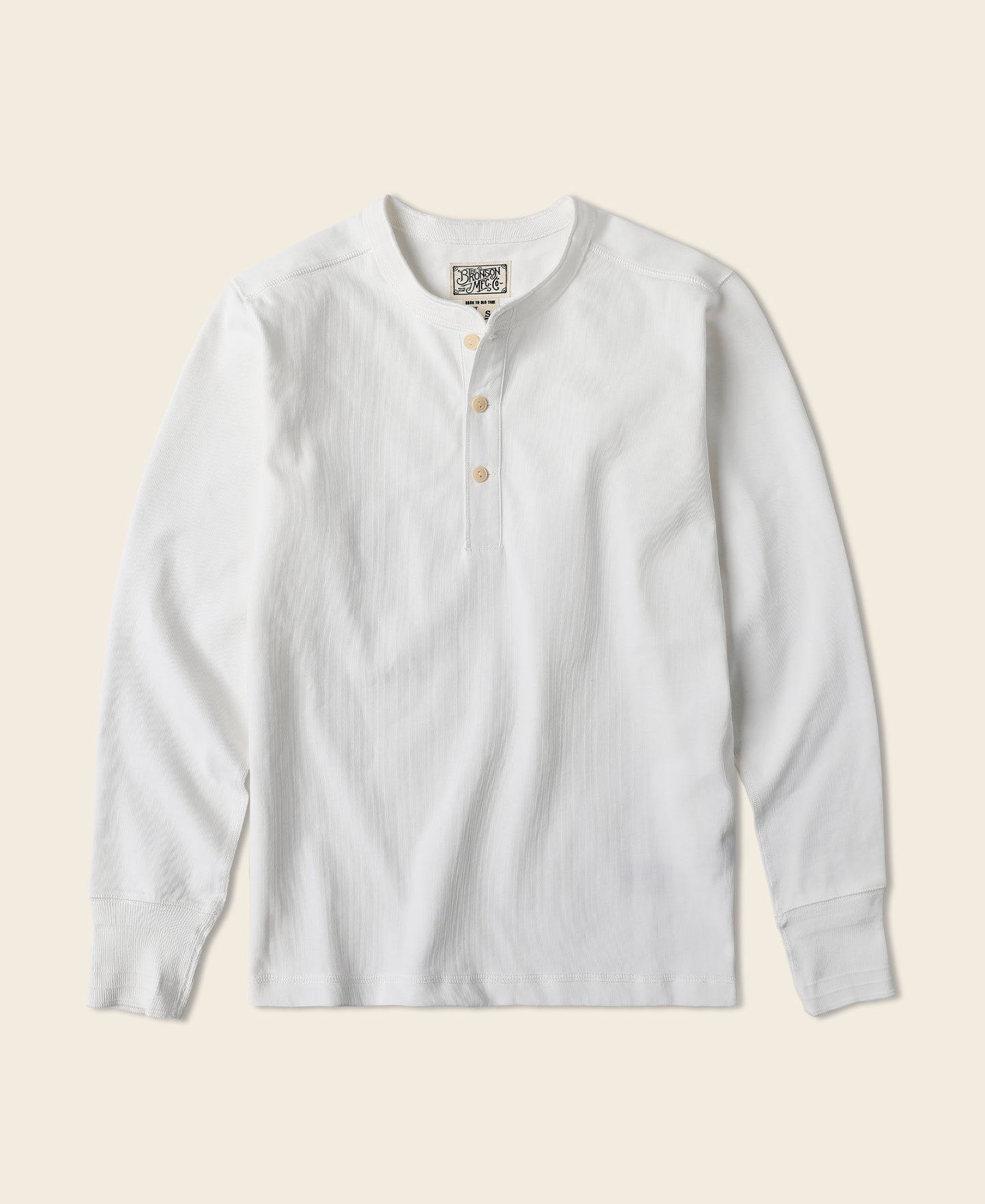 Chemise Henley à manches longues en coton blanc avec patte de boutonnage pour homme