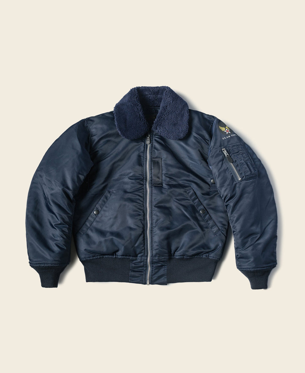 Blouson aviateur militaire vintage bleu marine avec col Sherpa