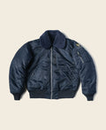 Blouson aviateur militaire vintage bleu marine avec col Sherpa
